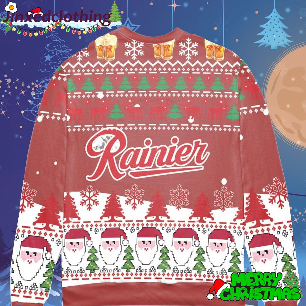 Rainier Beer Logo Santa Claus Pattern Ugly Christmas Sweater Christmas Gift For Men And Women 